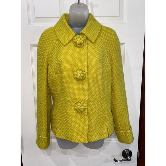 Boden Mustard Yellow Wool-Blend Peacoat Jacket Size 10 Floral Button Details Ful - Picture 10 of 10